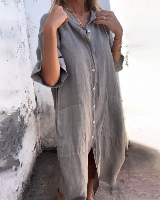 Casual Cotton Linen Shirt Loose Dress