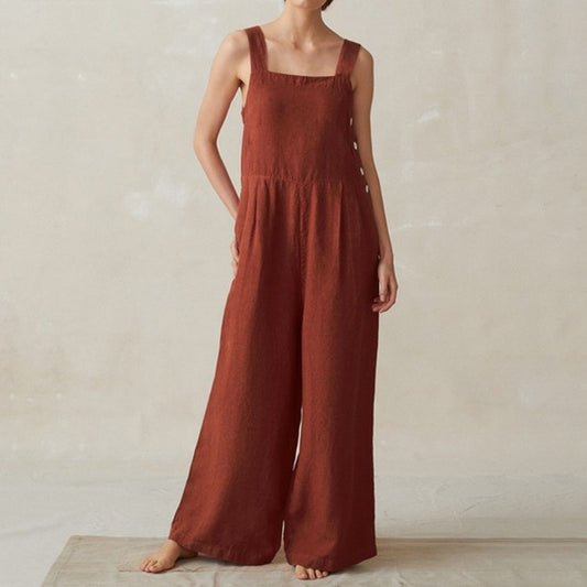 Wide-Leg Cotton and Linen Pocket Jumpsuit