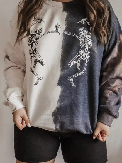 Halloween Skeleton Print Color Block Sweatshirt