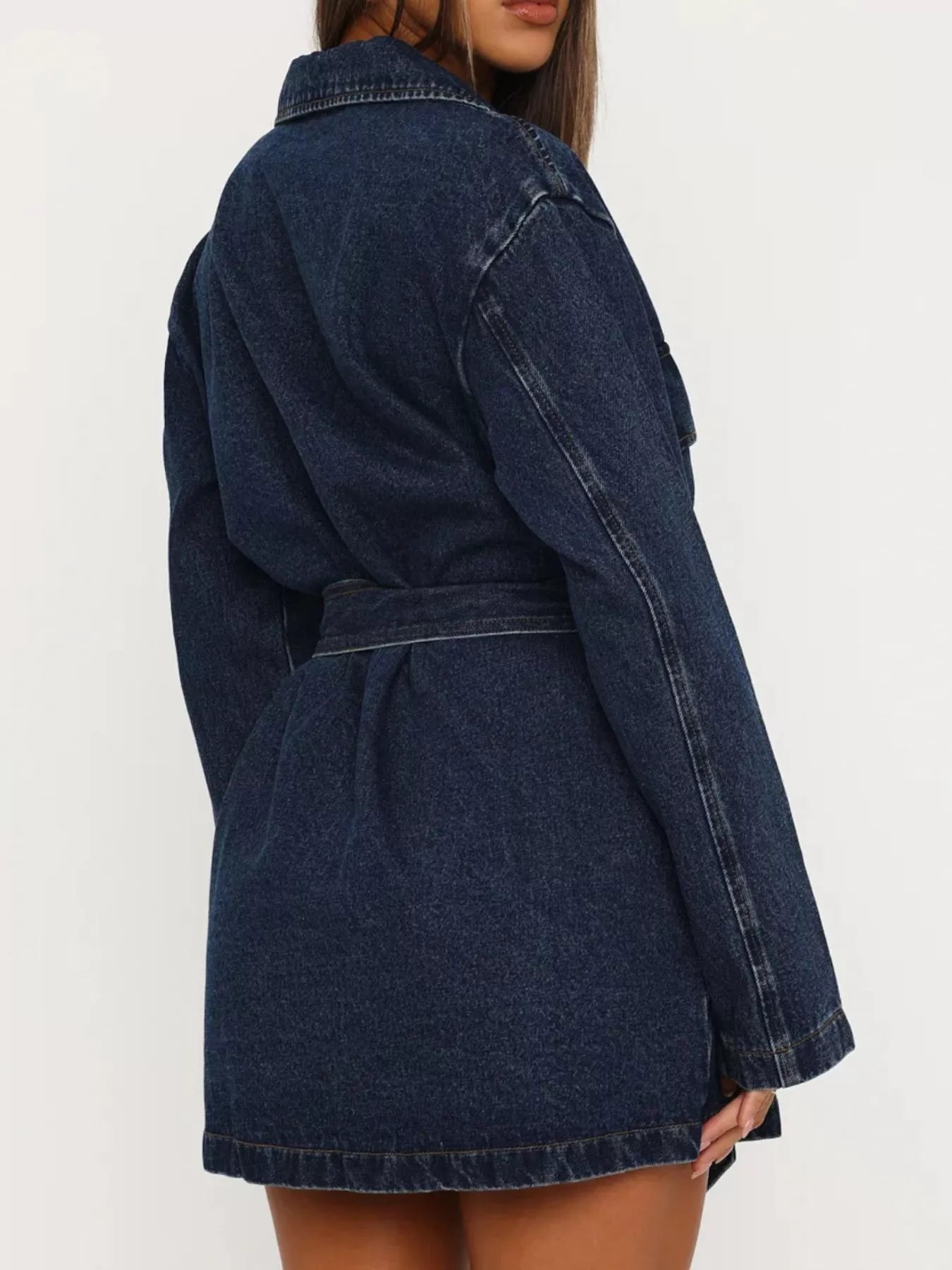 Long Sleeve Longline Denim Jacket with Belt