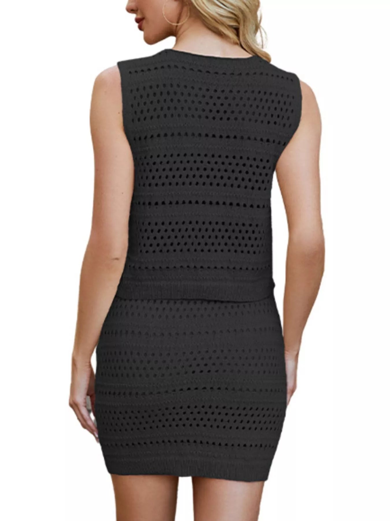 Crochet Knit Tie-Front Tank and Mini Skirt Set