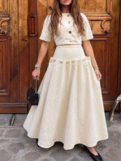 Gold Button Top and Skirt Denim Set