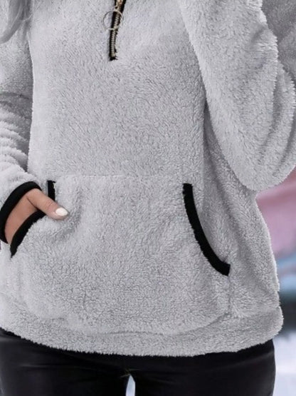 Full Size Cozy Fleece Quarter Zip Long Sleeve Sweatshirt Plus Size