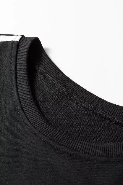 Striped Detail Crewneck Pullover Elastic Sweatpants 2pcs Outfit