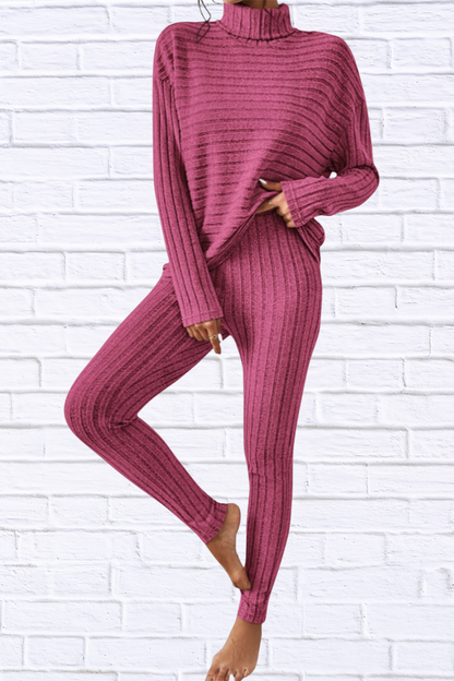 Ribbed Turtleneck Top and Pants Set