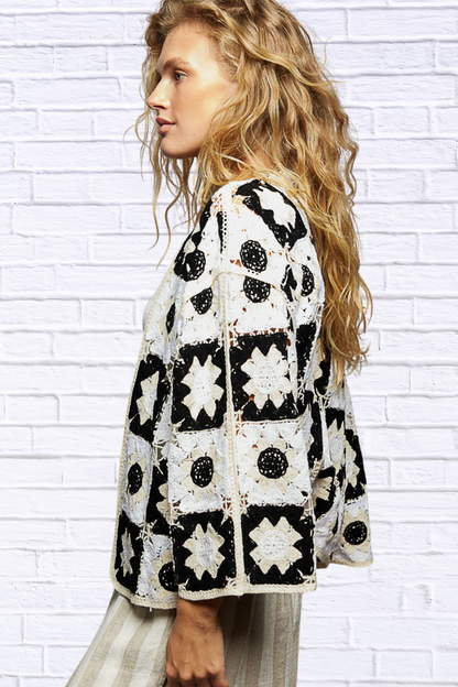 POL Open Front Cardigan with Varied Patterns