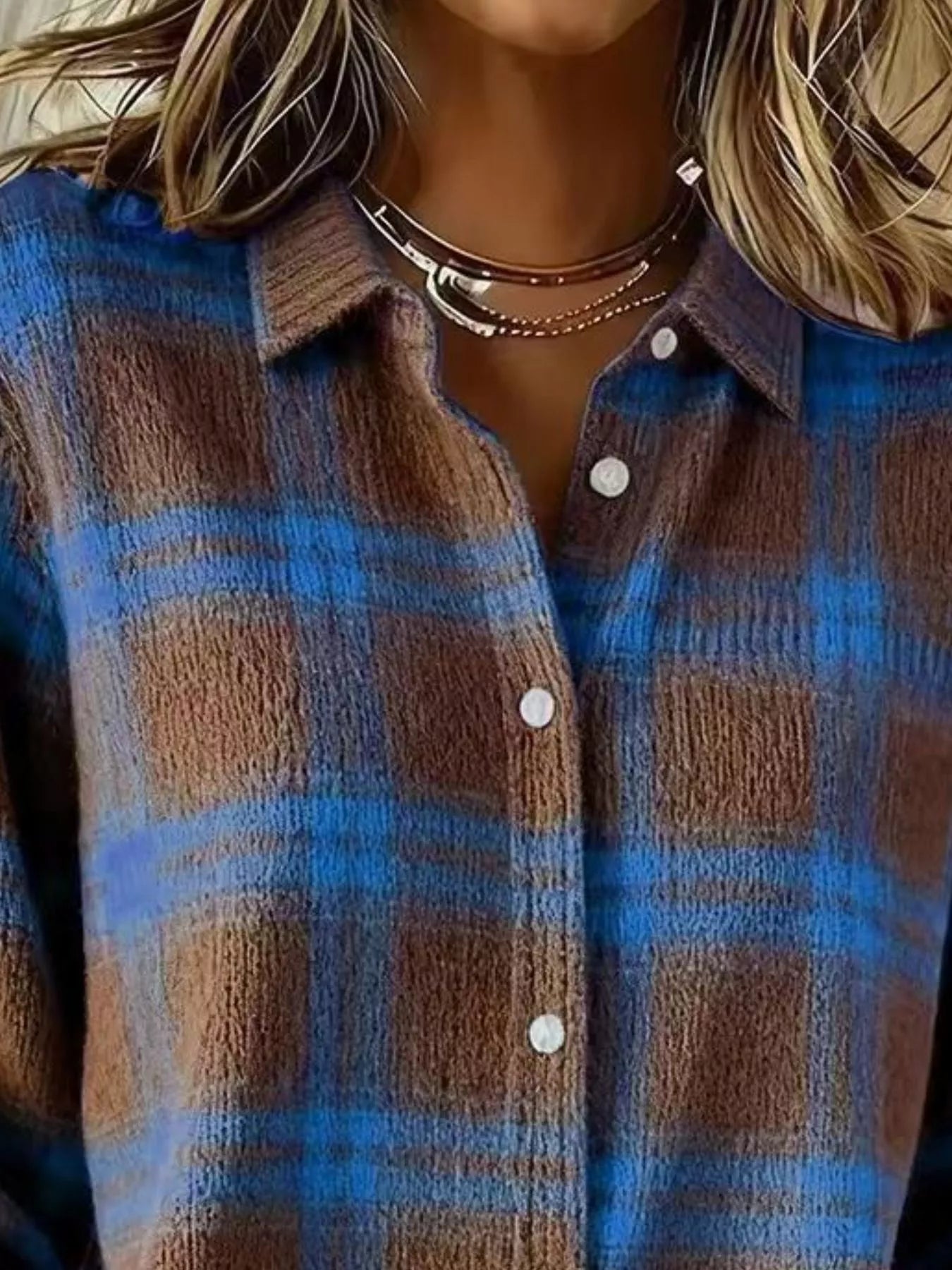 Full Size Plaid Button-Down Knit Cardigan Plus Size