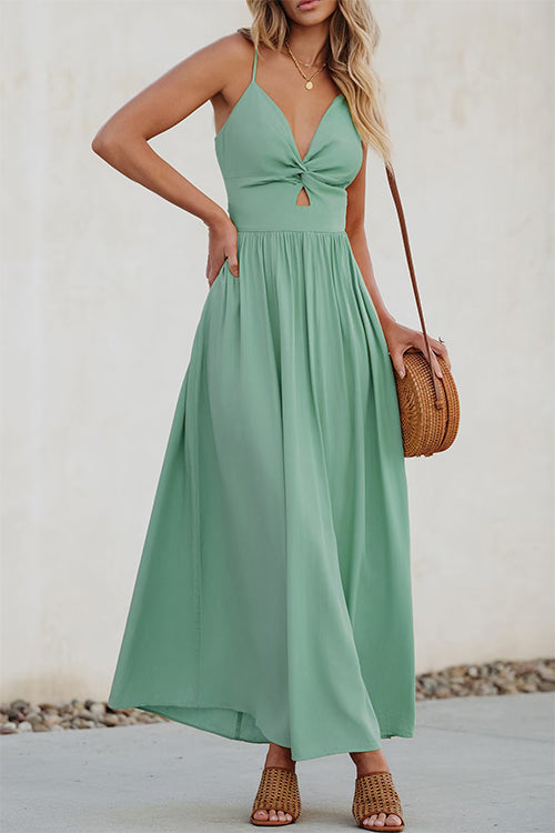 Rosiedress Twist V Neck Tie Back Cut Out Swing Maxi Cami Dress