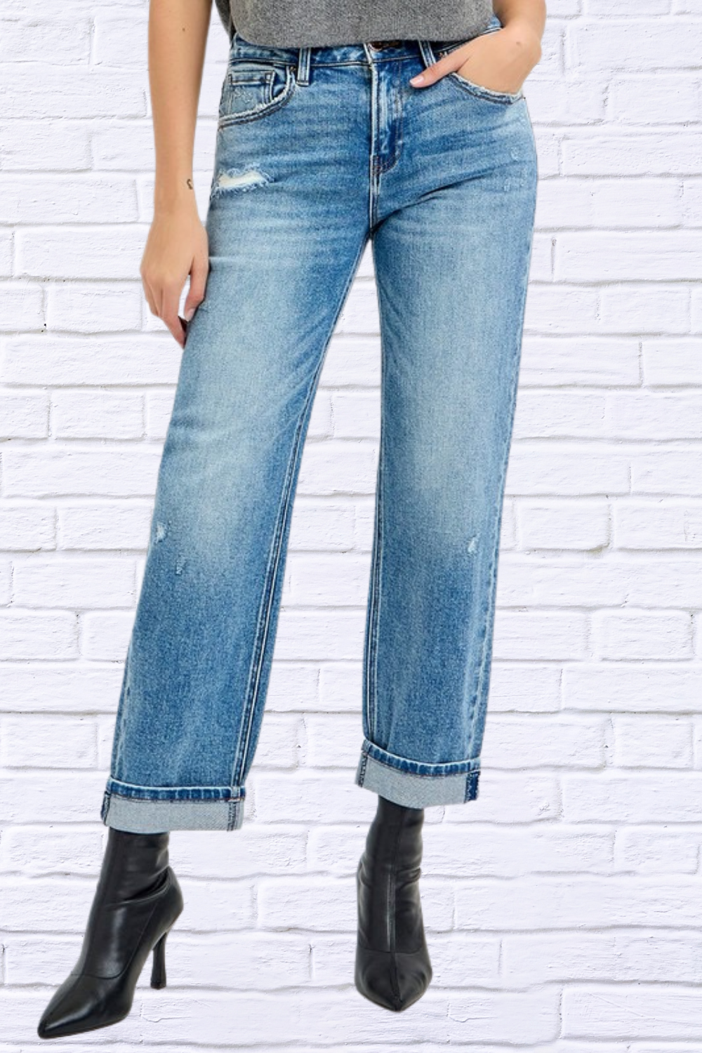RISEN Full Size High Rise Ankle Boyfriend Distressed Jeans Plus Size