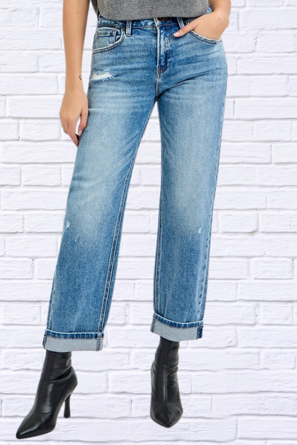 RISEN Full Size High Rise Ankle Boyfriend Distressed Jeans Plus Size
