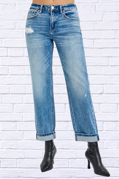 RISEN Full Size High Rise Ankle Boyfriend Distressed Jeans Plus Size
