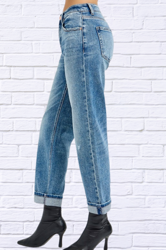 RISEN Full Size High Rise Ankle Boyfriend Distressed Jeans Plus Size