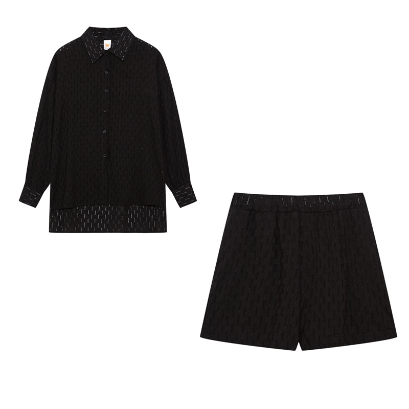 Jacquard Bubble Sleeves Shirt & Shorts Suits