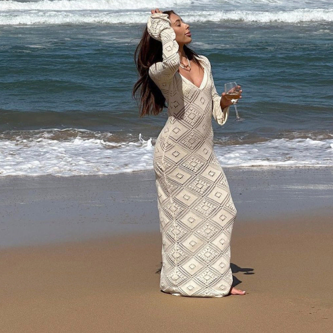 Chic Hollowed-out Long Seaside Holiday Beach Dress