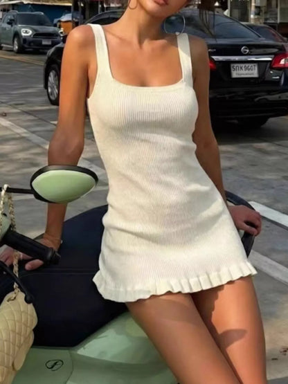 Elena's Ribbed Knit Square Neck Sweater Dress