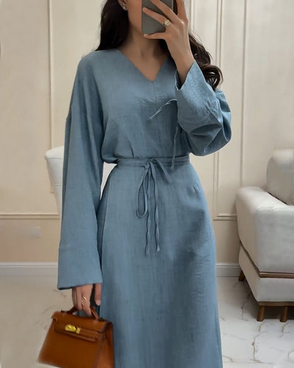 Elegant blue casual lace-up waist two-piece set