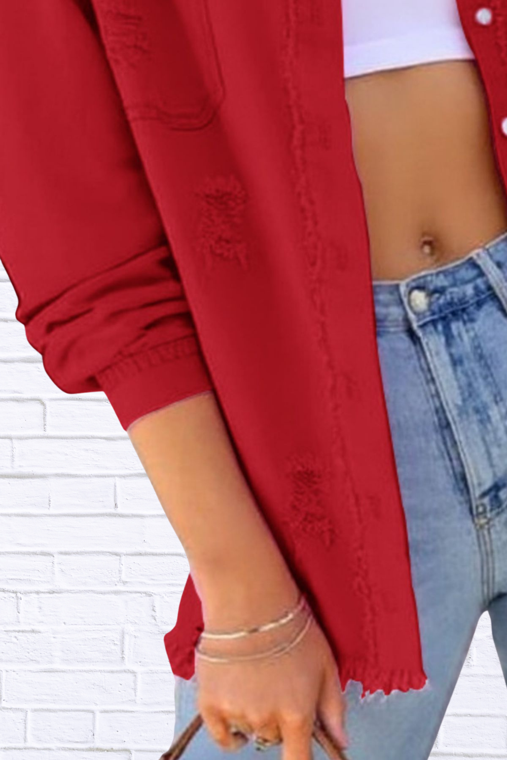 Distressed Denim Jacket with Frayed Edges