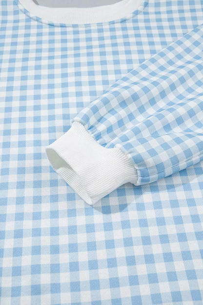 Gingham Long Sleeve Sweatshirt and Shorts Set