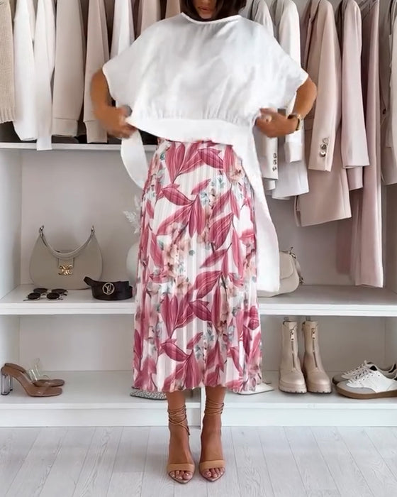 Chemisier à manches courtes et ceinture nouée de couleur unie