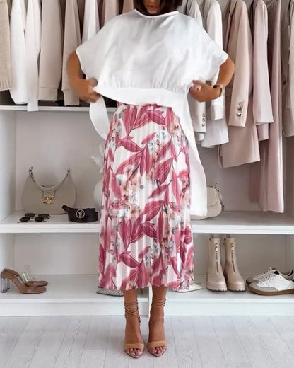 Chemisier à manches courtes et ceinture nouée de couleur unie