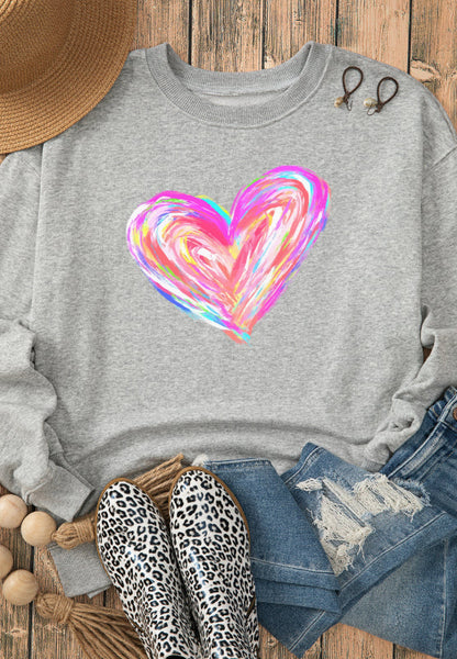 Blue Zone Planet | Valentine’S Day Heart Round Neck Drop Shoulder Sweatshirt