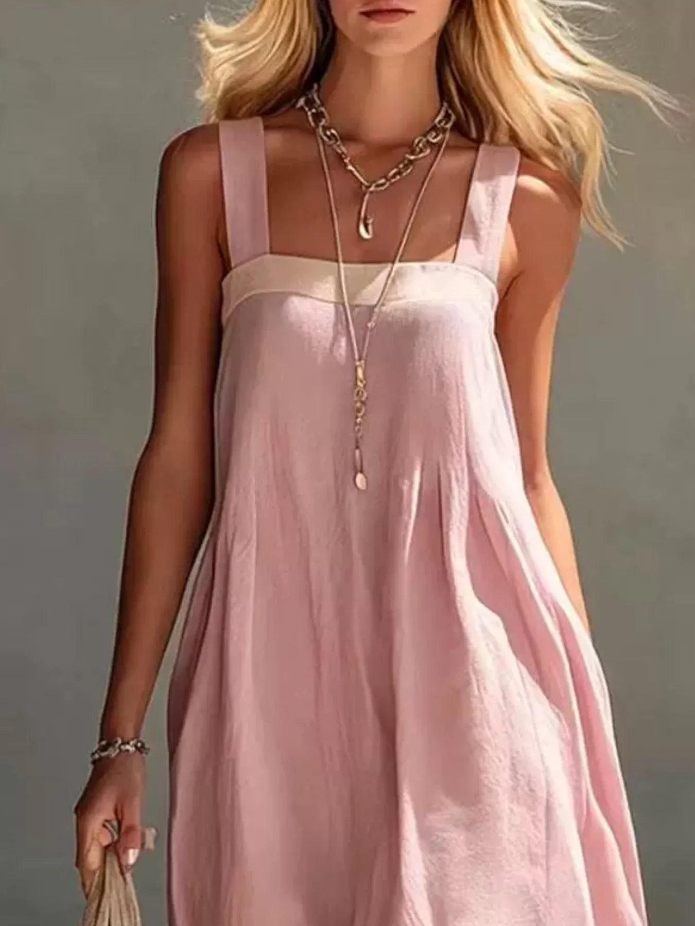 Color-Block Sleeveless Linen-Blend Midi Dress