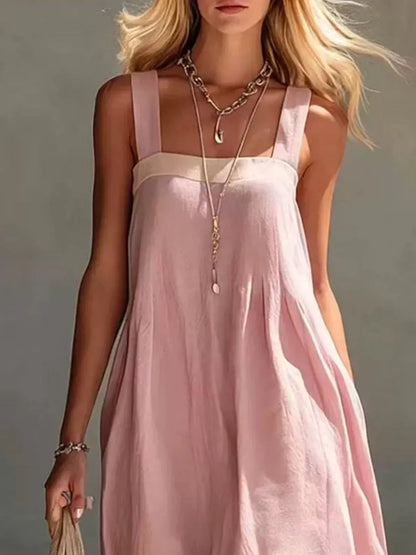 Color-Block Sleeveless Linen-Blend Midi Dress