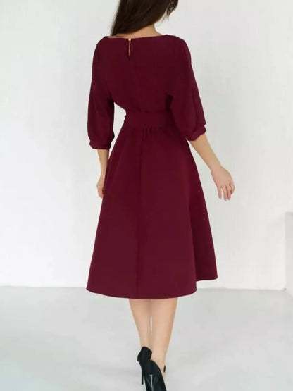 Elegant Belted Waist Midi Dress