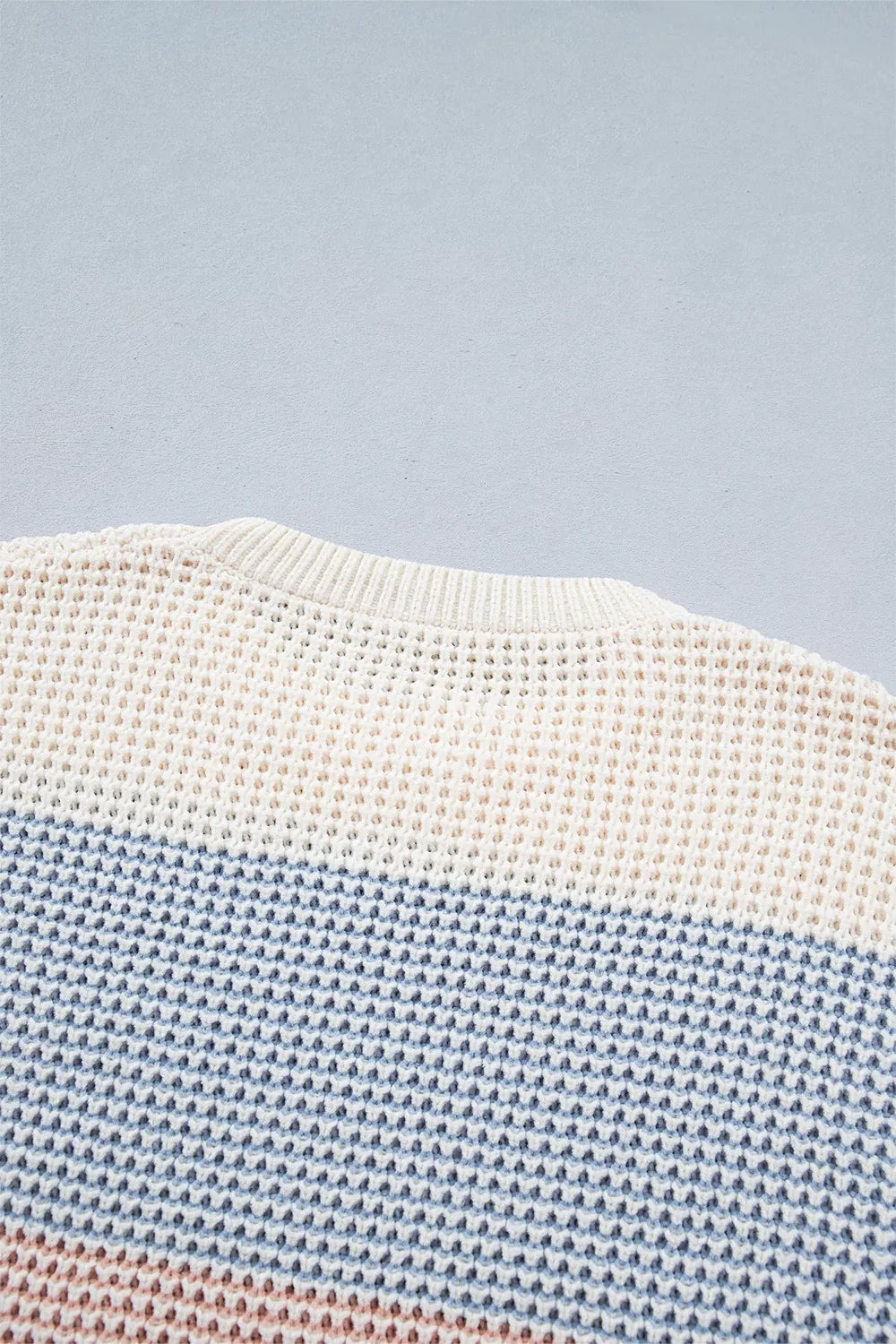 Color Block Waffle Knit Drop Shoulder Round Neck Long Sleeve Sweater