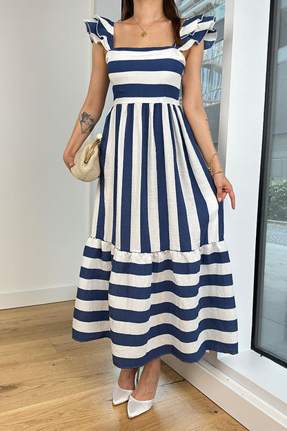 Rosiedress Square Neck Ruffle Sleeves Striped Maxi Dress