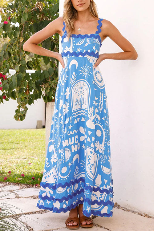 Robe longue camisole à imprimé unique avec poches et bordures Ric Rac