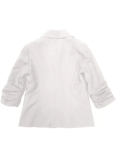 Plus Size Lapel Collar Blazer | Ruched Sleeve Jacket