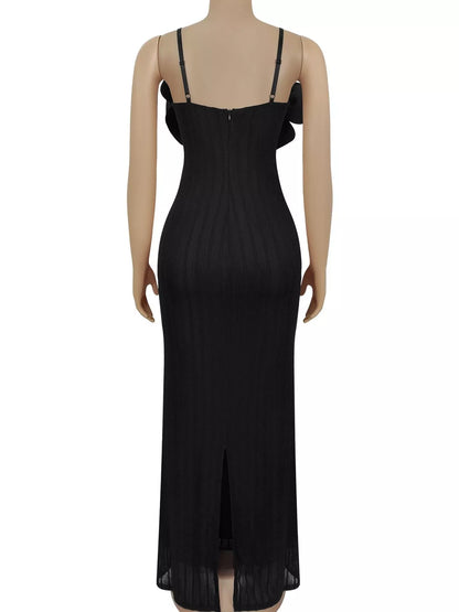 3D Flower Cutout Spaghetti Strap Bodycon Maxi Dress