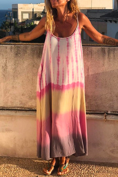 Rosiedress Spaghetti Strap Sleeveless Tie Dye Maxi Dress Pink