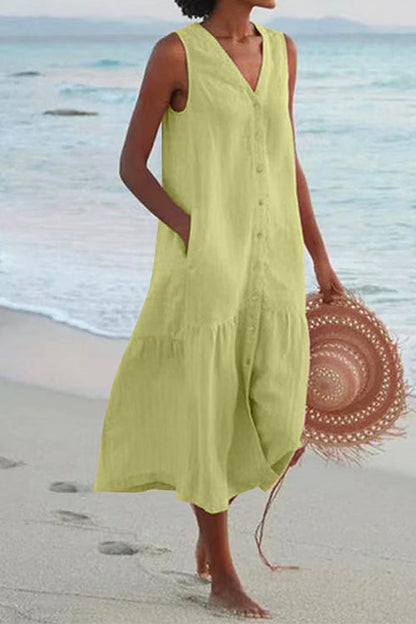 V Neck Sleeveless Beach Midi Dress(7 Colors) Light Green