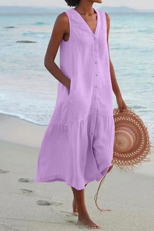 Rosiedress V Neck Sleeveless Beach Midi Dress(7 Colors) Lilac