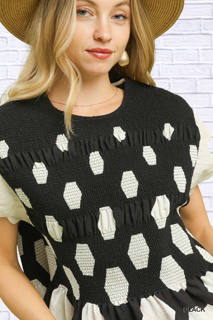 Carmen Hexagon Print Peplum Top