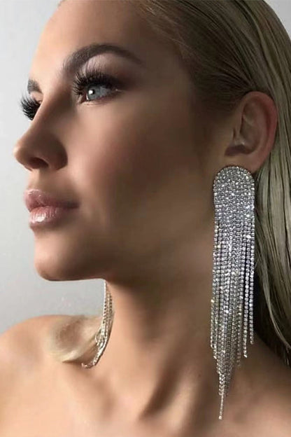 Rosiedress Sparkly Luxury Rhinestone Dangle Tassel Earrings