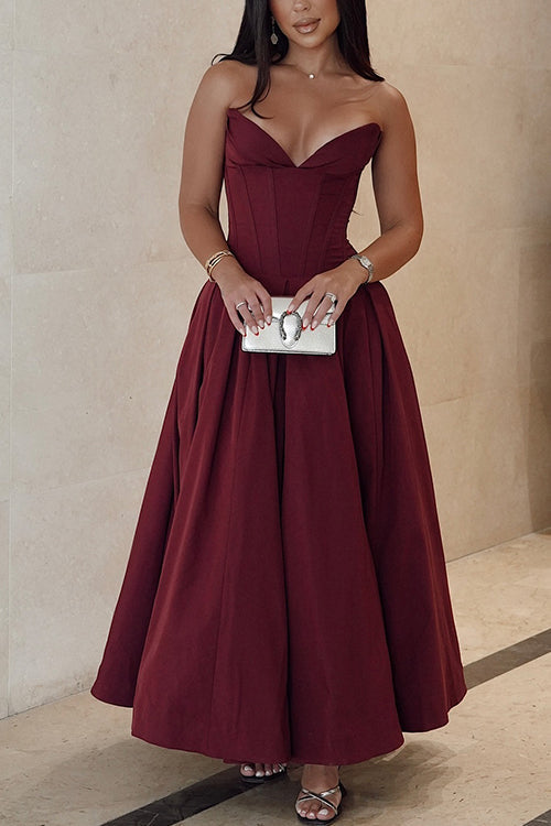 Rosiedress V Neck Strapless Corset Swing Maxi Dress