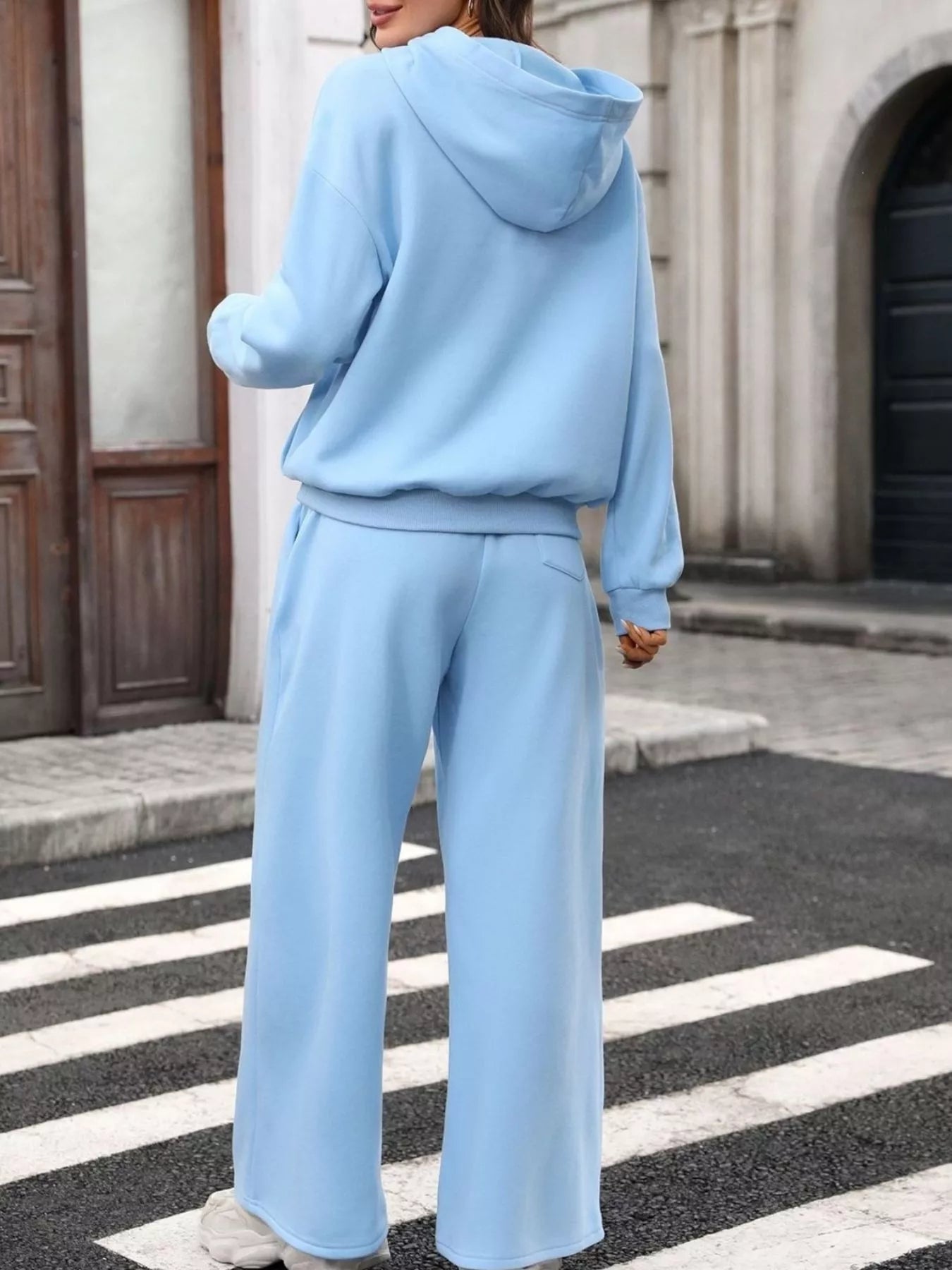 Kangaroo Pocket Hoodie and Wide-Leg Pant Set