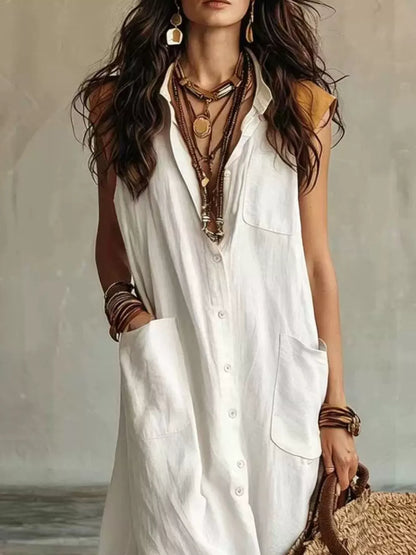 Sleeveless Button-Down Linen Maxi Dress