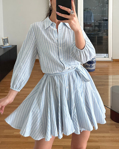 Casual striped cotton and linen dress