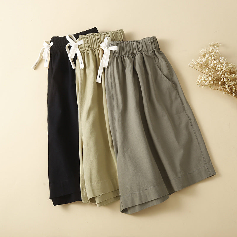 Drawstring Elastic Waist All-Match Cropped Pants