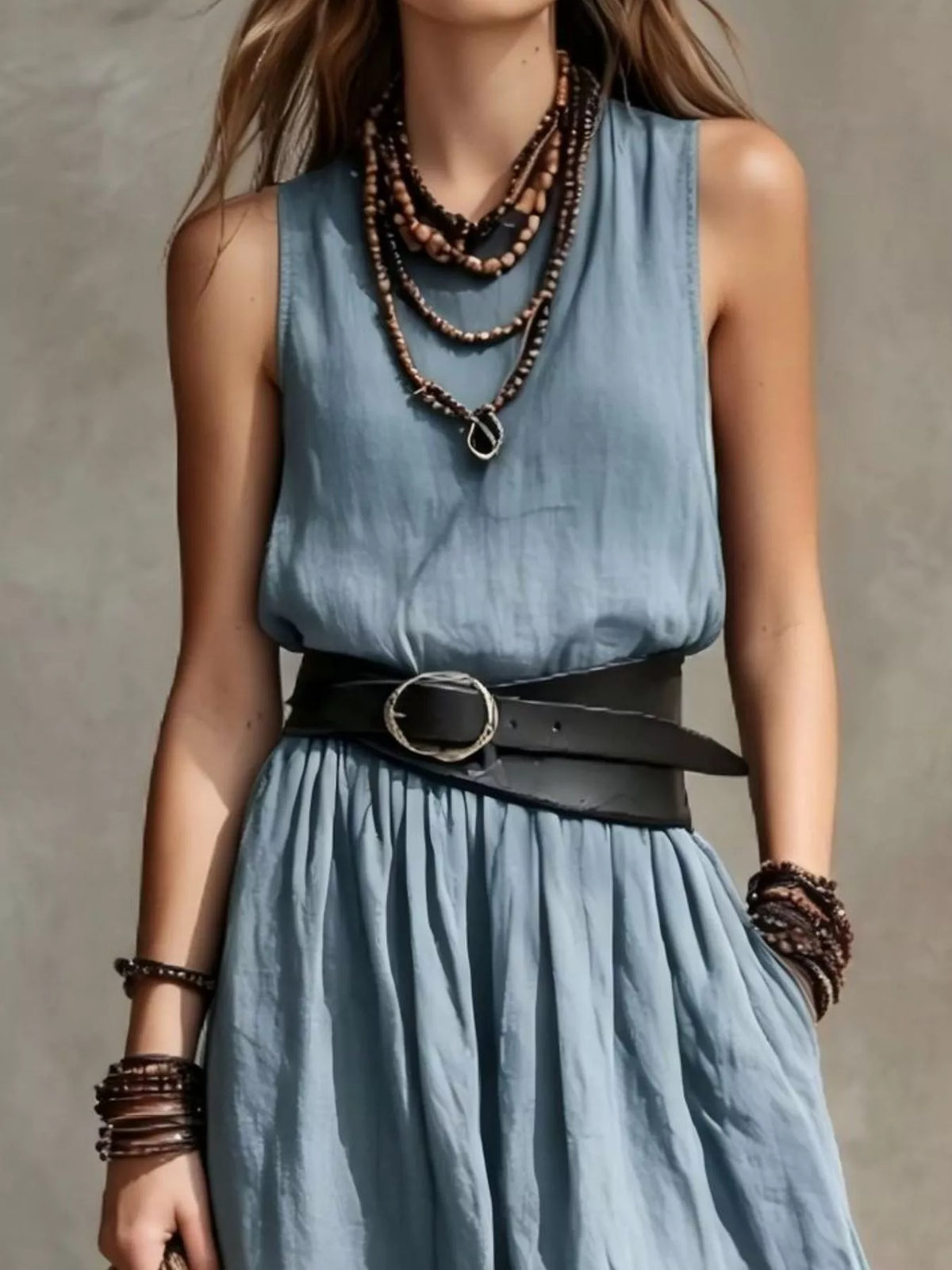 Full Size Round Neck Sleeveless Maxi Dress Plus Size
