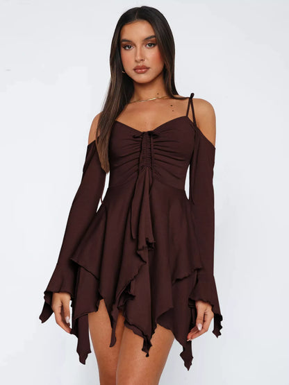 Full Size Ruffle Hem Tie Shoulder Mini Dress Plus Size