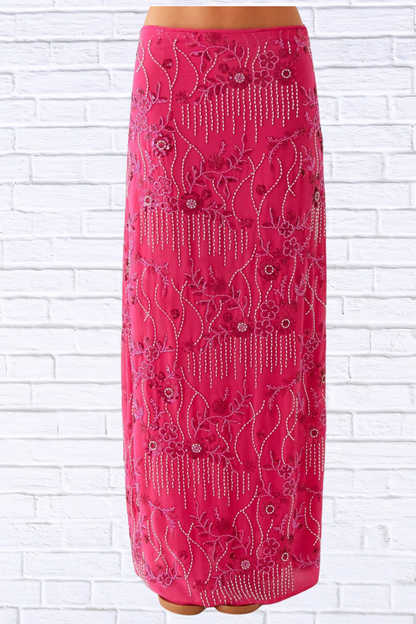 Sequin Embroidered Maxi Skirt for Women | Elegant Boho Floral Long Skirt | Flowy Statement Evening & Vacation Skirt