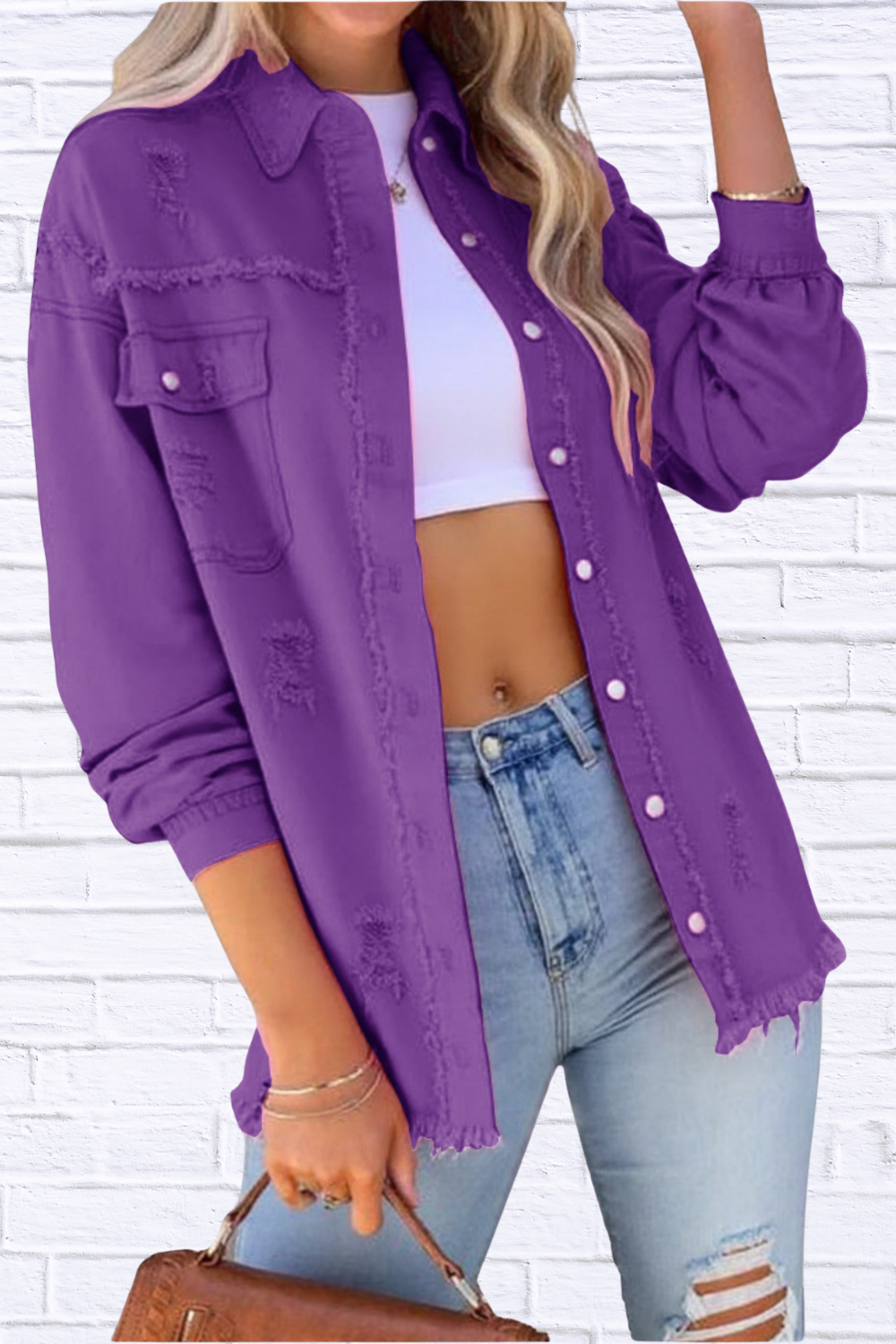 Distressed Denim Jacket with Frayed Edges