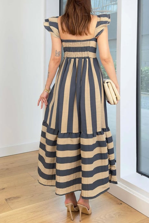 Rosiedress Square Neck Ruffle Sleeves Striped Maxi Dress