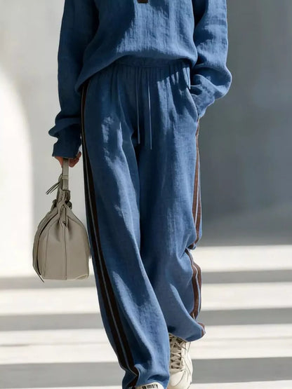 Contrast V-Neck Top and Striped Pants Set | Diva USA