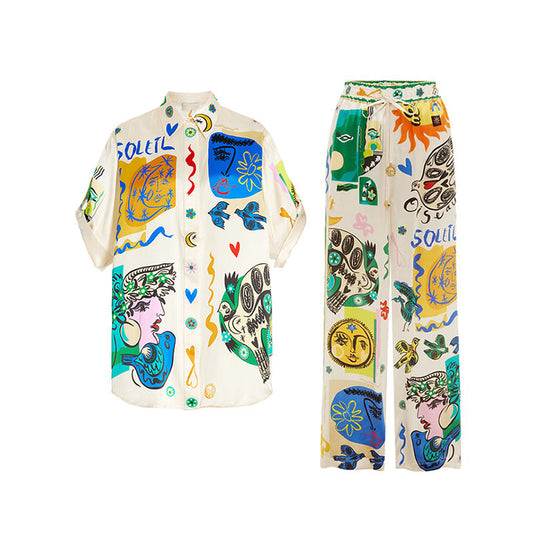 Artistic Graffiti Print Casual Two-Piece Set